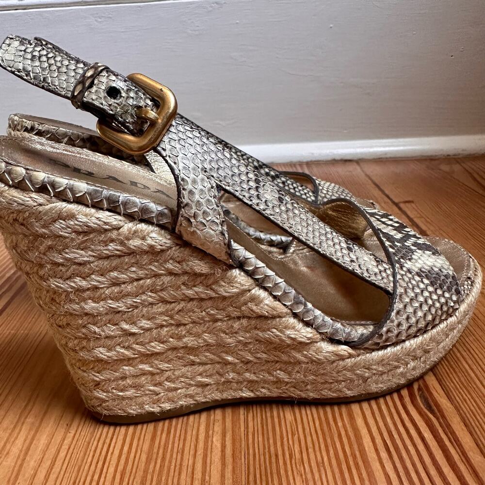 Prada Woven Espadrille Wedge Sandals in Taupe Snake Print - Picture 5 of 9